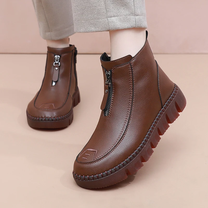 冬季老北京布鞋女棉鞋加绒保暖妈妈鞋防水仿皮面老人鞋牛筋底女鞋