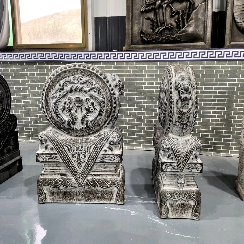 大理石门墩石鼓手工青石做旧双龙大象貔貅麒麟新中式门口看门摆件