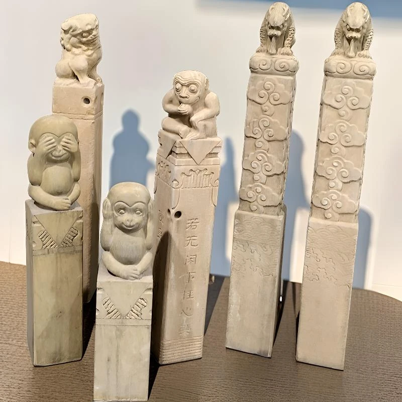手工石雕拴马桩青石新式装饰摆件貔貅石狮子四神猴子复古天然雕刻