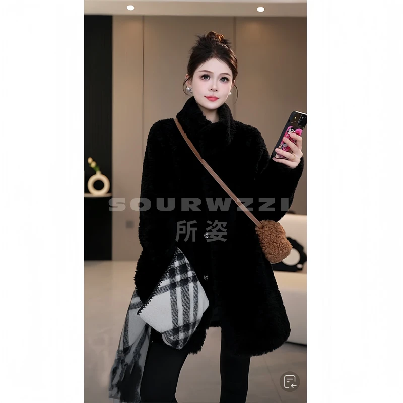 SOURWZZI/所姿新款冬季中长款慵懒感休闲女士羊毛外套SZ-25153