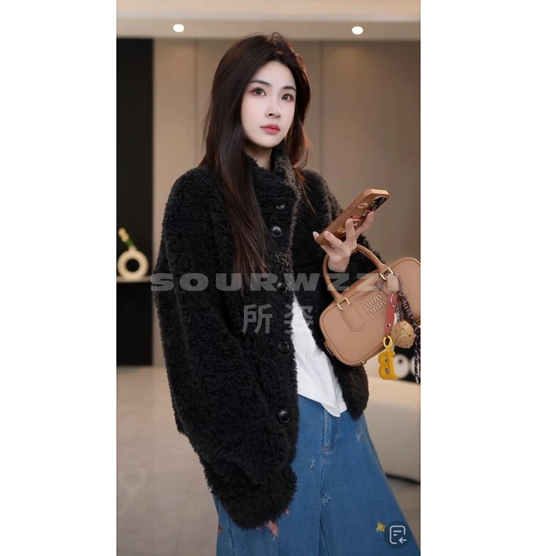 SOURWZZI/所姿新款冬季立领简约时尚休闲女士羊毛外套SZ-25181