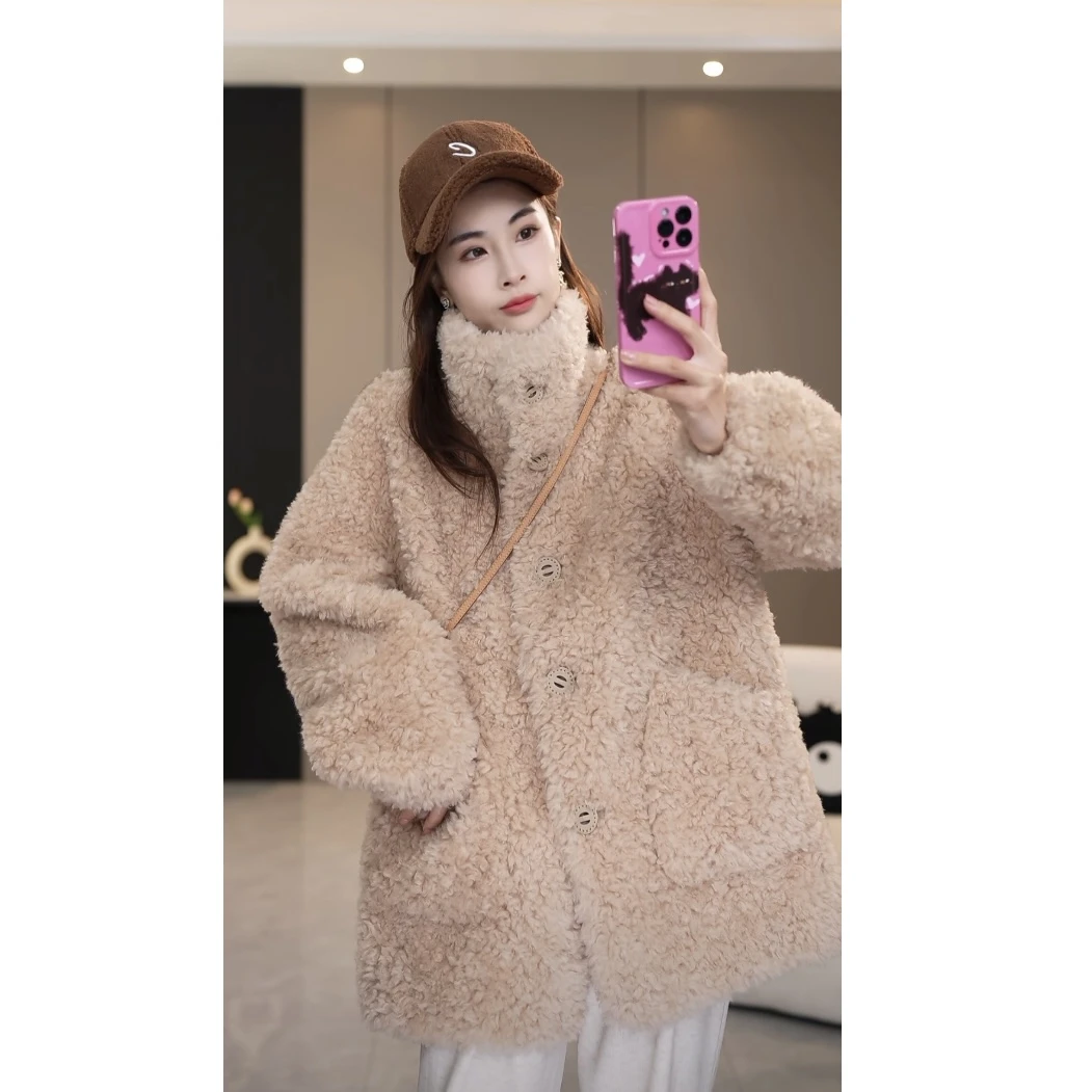 【所姿】 5A 23新款冬季【饼干扣】加厚宽松时尚羊毛女士外套SZ-23581
