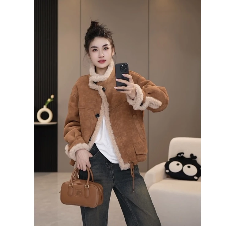 SOURWZZI/所姿新款冬季休闲机车反绒面羊毛女士外套SZ-25098