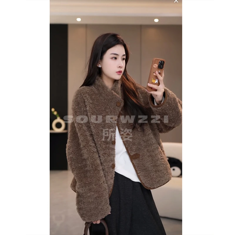 SOURWZZI/所姿新款冬季反绒面双面穿立领女士羊毛外套SZ-25131