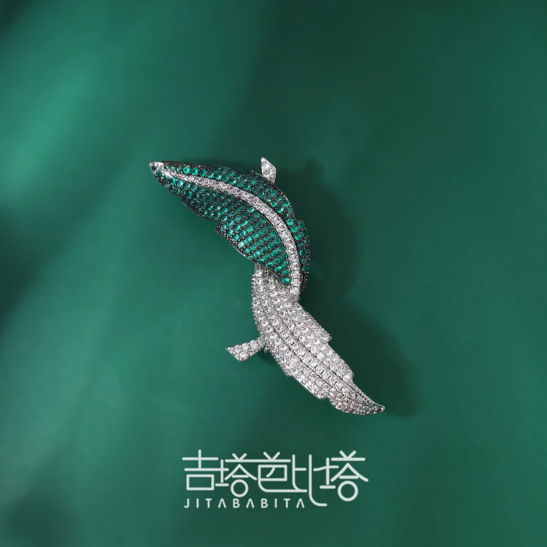 铜合成锆石胸针  树叶交织简约小众拼色胸针仿走光  JT-934