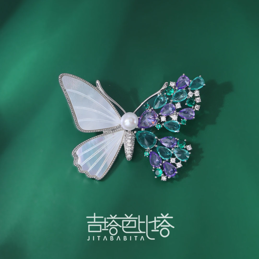 铜合成锆石胸针 手工轻奢高档复古优雅拼色蝴蝶胸针  JT-928