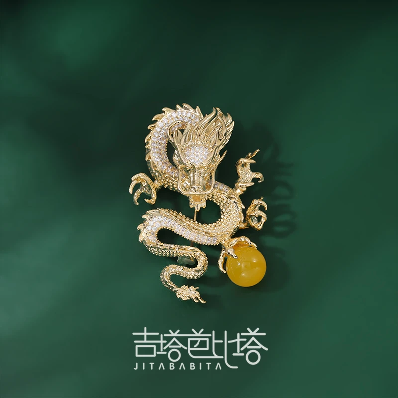 吉塔芭比塔 铜合金胸针  轻奢重工高档百搭精致金龙戏珠  JT-730