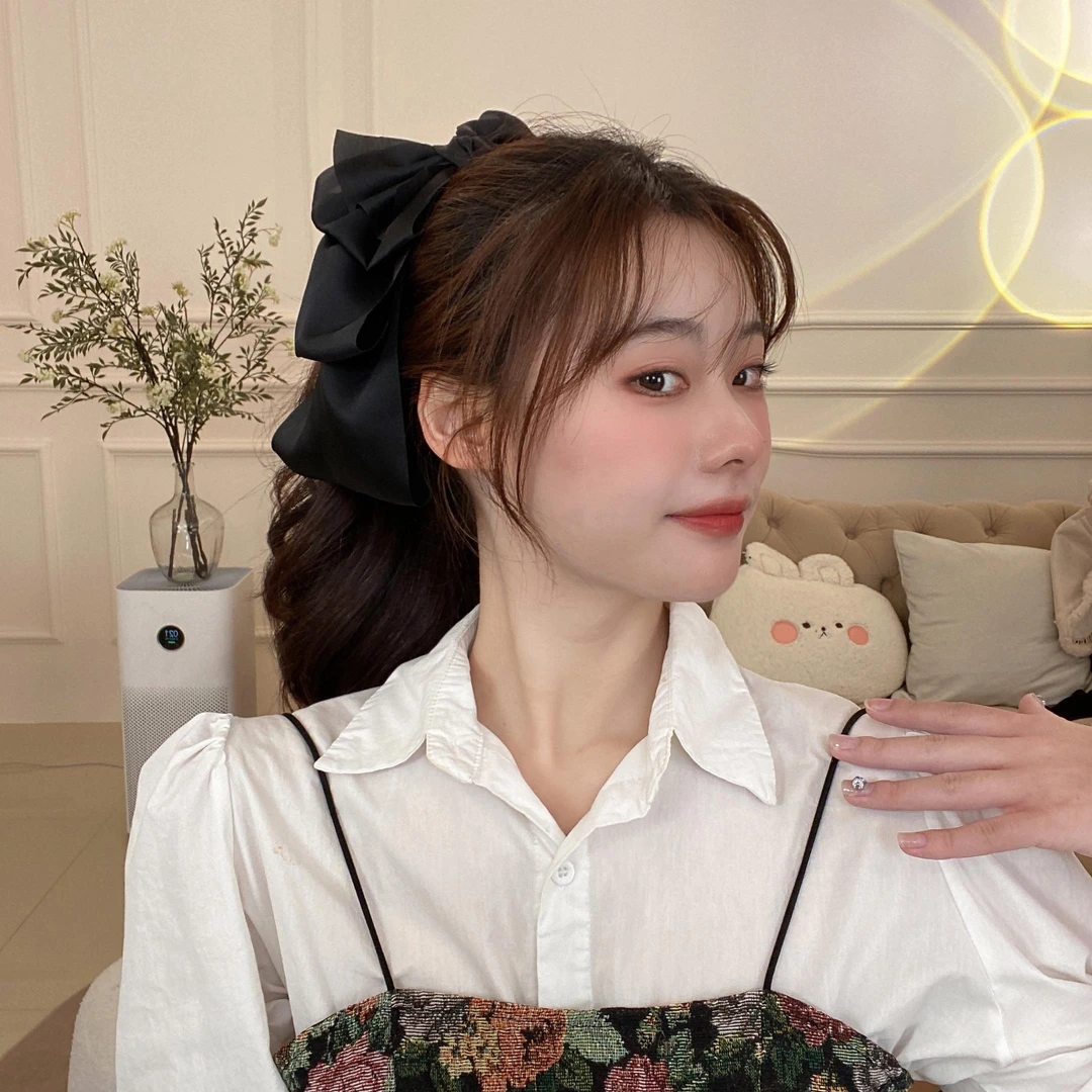 法式温柔简约气质蝴蝶结飘带发夹可爱发卡女后脑勺马尾发饰简约