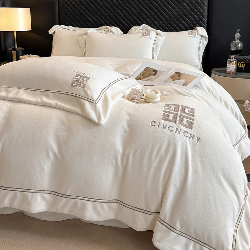 高级感轻奢冬季柔软亲肤牛奶绒加绒保暖被套双面绒卧室简约四件套