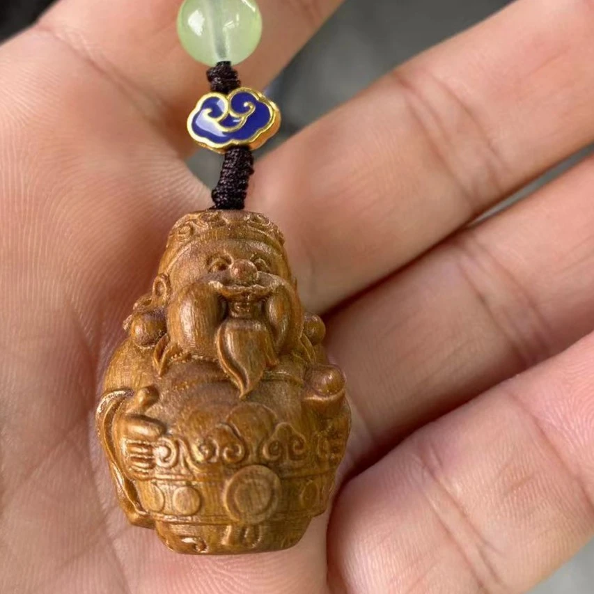 【10.1福利】绿檀财爷爷木雕手机链