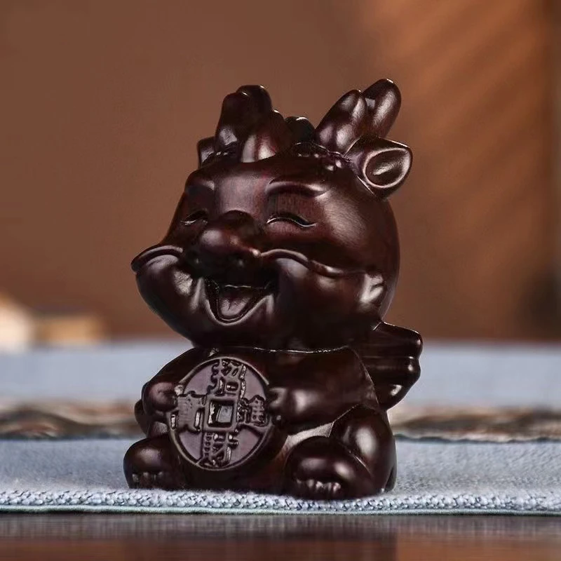 1只龙猫黑檀木雕摆件创意个性高档文玩手把件