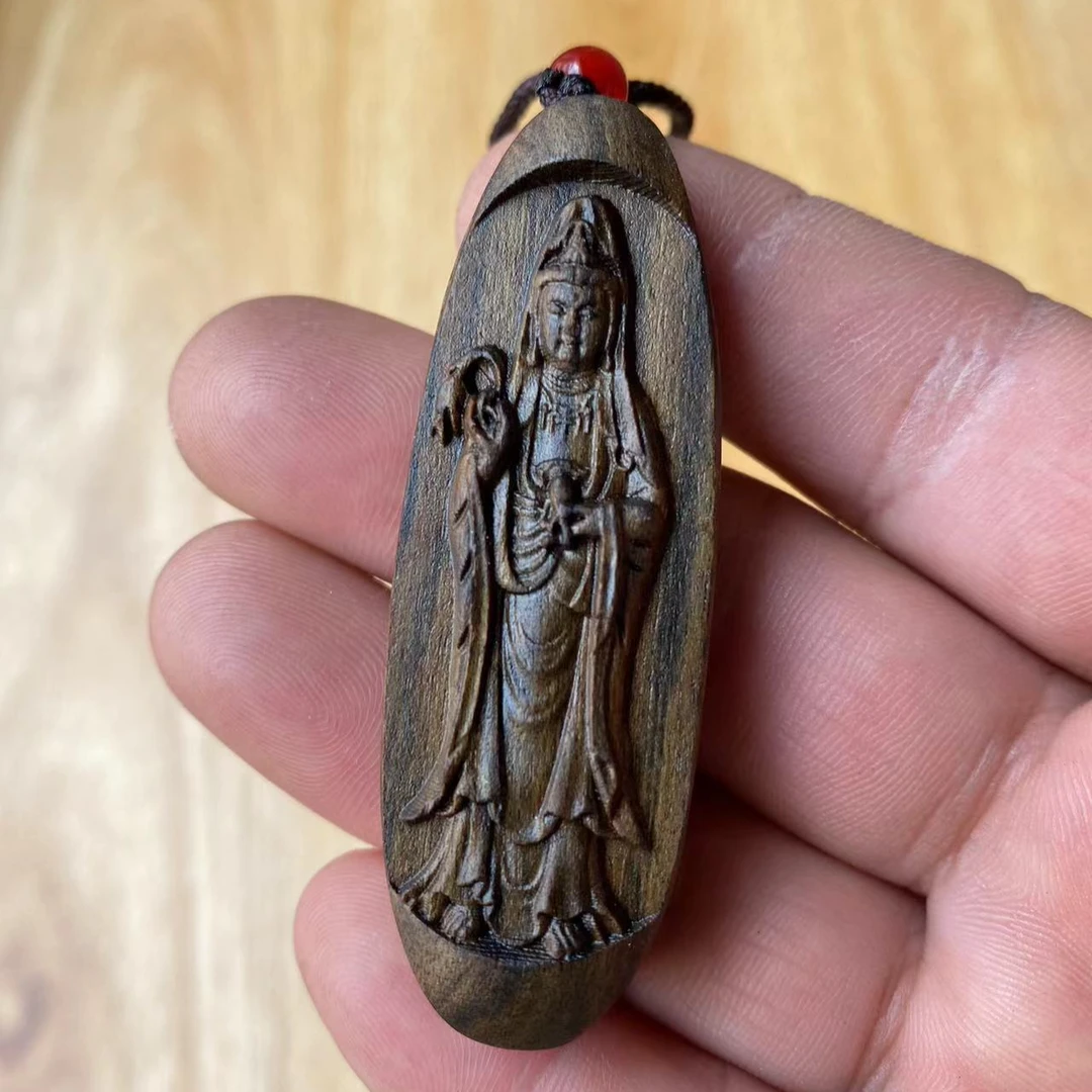 吊坠观音 巴布亚贡木  东阳木雕手把件