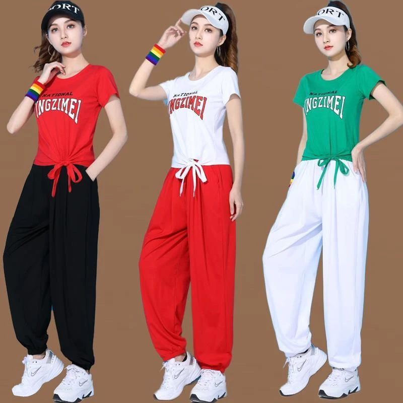 广场舞服装新款短袖长裤时尚运动健身跳舞衣服团体练功服表演服装