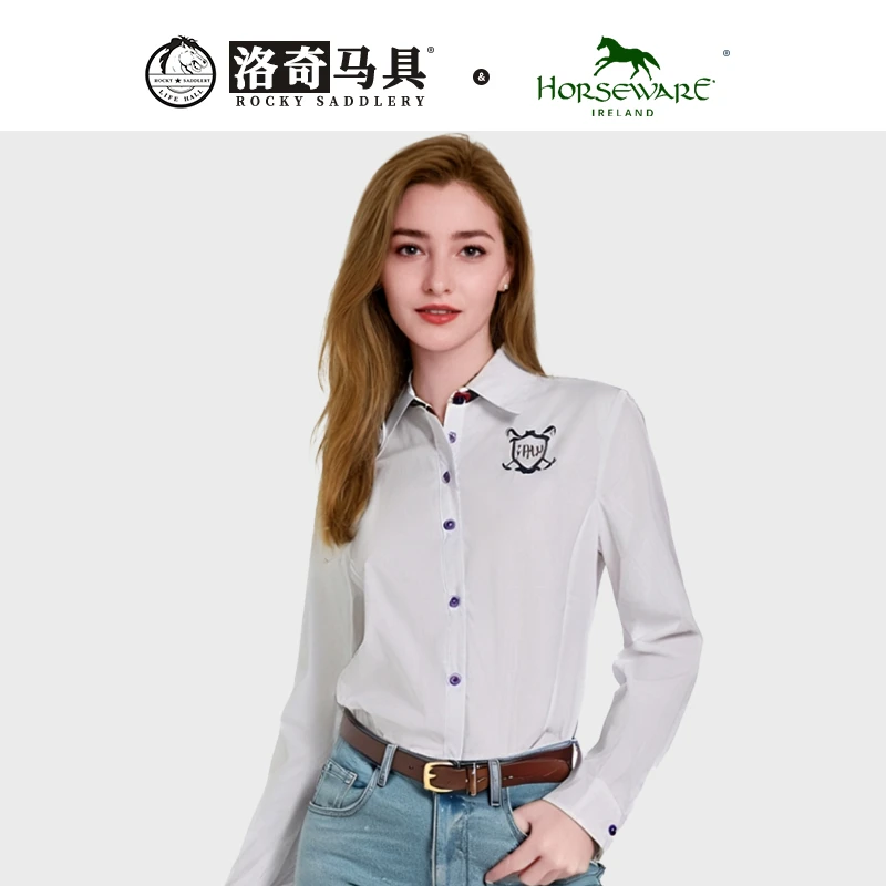 Cavassion horseware 女款长袖衬衫肩部有数字 白色休闲 HW85050