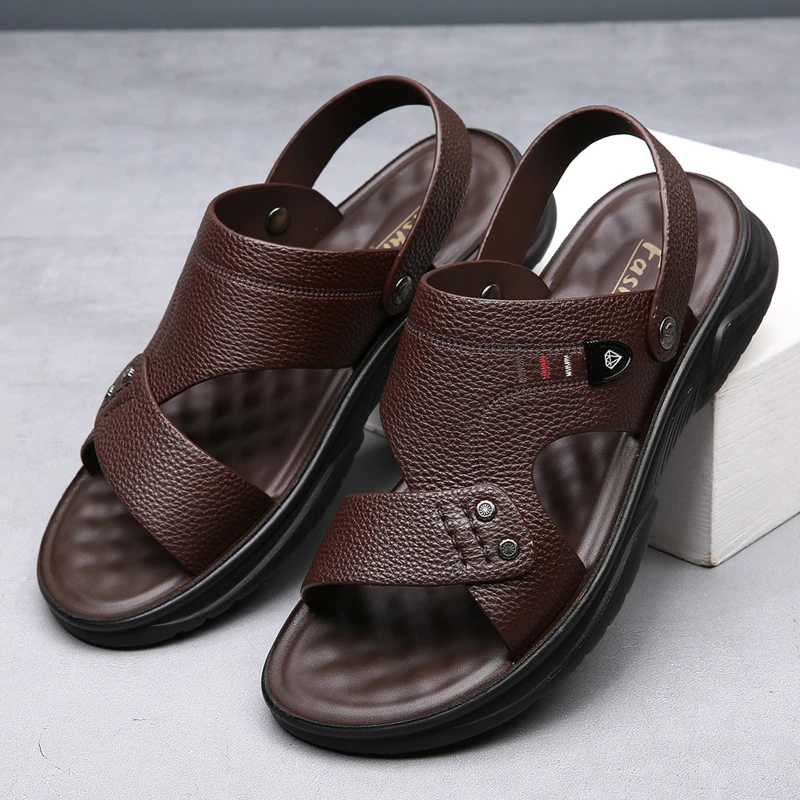【头层牛皮】夏季凉鞋男真皮休闲防滑透气沙滩鞋男软底中老年正品