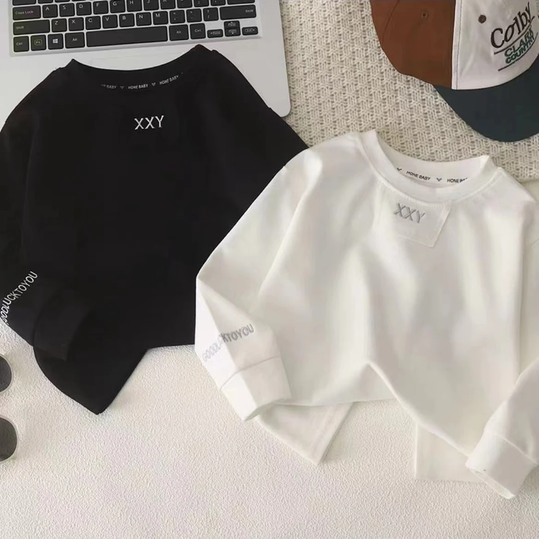 韩版秋季儿童打底长袖上衣刺绣贴布长袖休闲卫衣百搭潮流ins