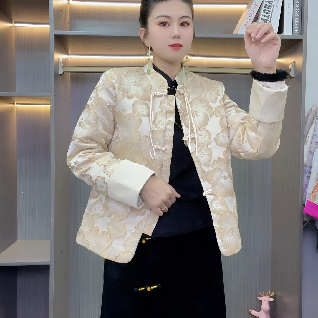 【浮雕】24新款棉衣加厚女款外套时尚网红中式冬季刺绣棉服