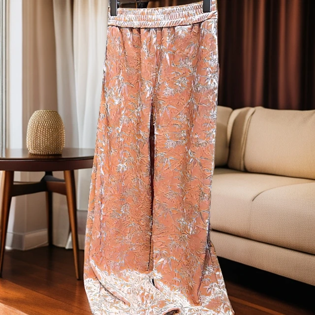 【枫竹】冬款加绒新中式压花金钻绒直筒裤女宽松阔腿国风松紧腰女