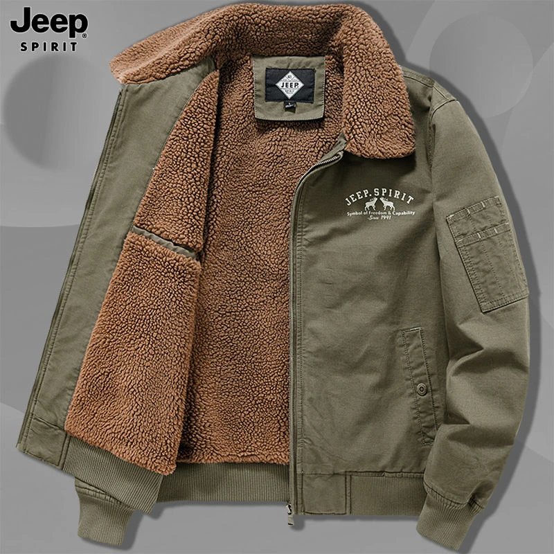 JEEP吉普男士外套秋冬季加绒加厚棉服羊羔绒棉衣休闲夹克保暖棉袄
