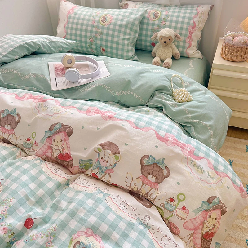 「梦皙」ins床上用品纯棉四件套2024新款全棉床单被套夏天学生宿舍4