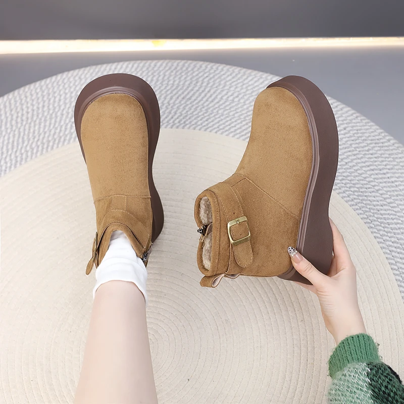 马丁靴女款2024年新款英伦风厚底绒面勃肯鞋秋冬加绒棉靴百搭短靴