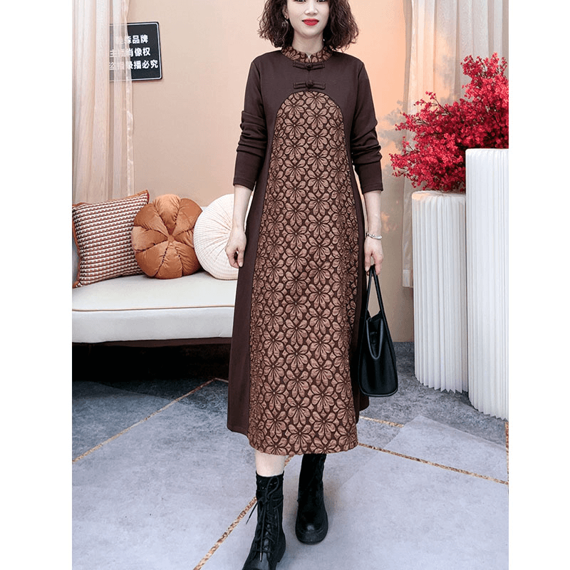 改良旗袍设计中老年女装气质显瘦减龄中长款加厚保暖连衣裙女2023