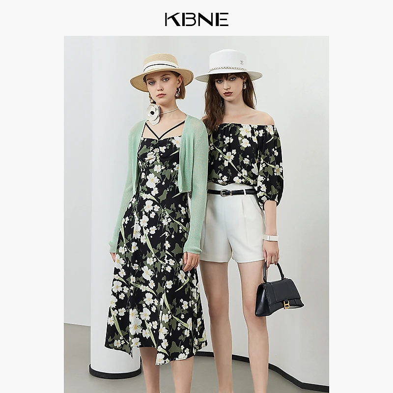 24年KBNE夏气质绿色小清新连衣裙碎花宽松百搭340515109