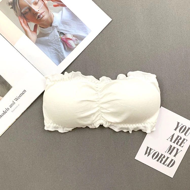 荷叶边蕾丝三排扣无钢圈性感夏季文胸无肩带隐形抹胸运动裹胸女士