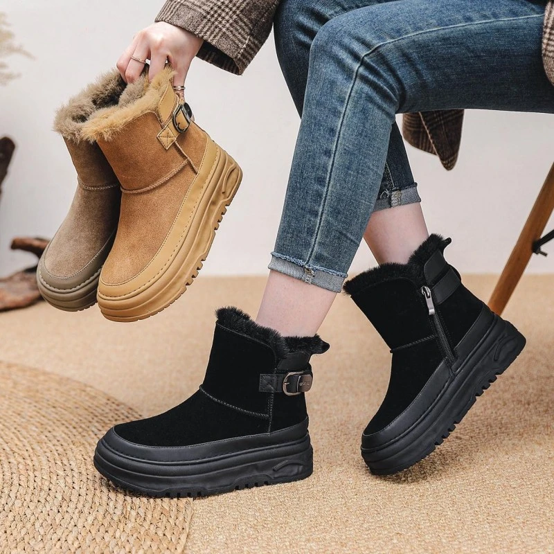 秋冬雪地靴2024新款厚底百搭女短靴圆头平底加厚保暖短靴女