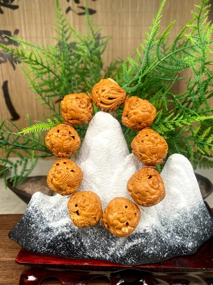 锦和，2.0镂空九龙财迷橄榄核雕手串