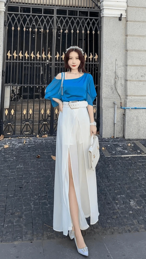 网红款套装显瘦气质白色