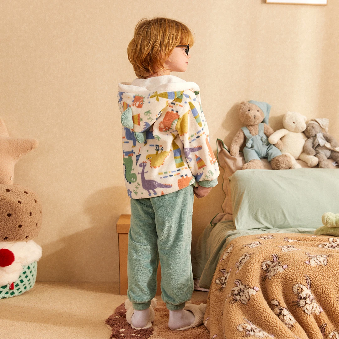 【Gukoo果壳】冬季满印小恐龙连帽亲肤保暖亲子家居服睡衣套装