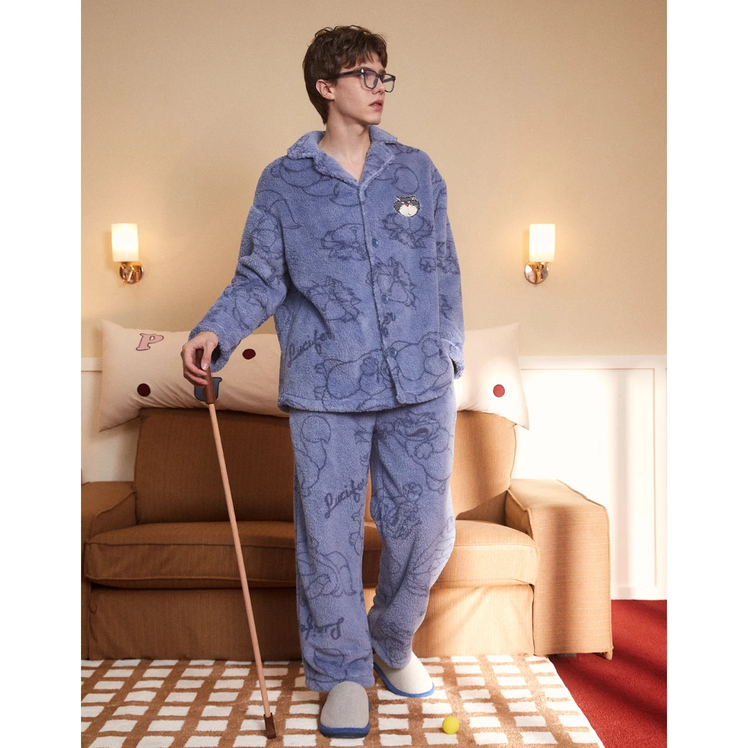 【Gukoo果壳】迪士尼鲁斯佛冬季加厚北极绒男式圆领简约家居服套装