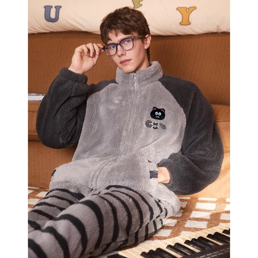 【Gukoo果壳】简约立领冬季亲肤保暖情侣女拉链开衫家居服睡衣套装