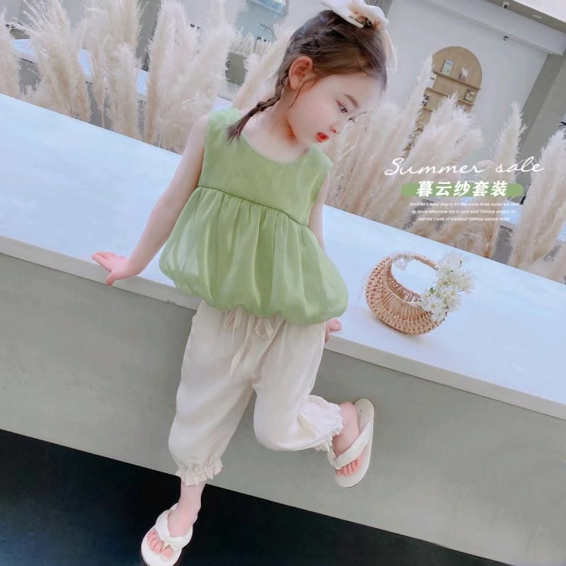 女童夏季吊带套装女宝新款网红女宝宝背心上衣两件套中小童夏装潮