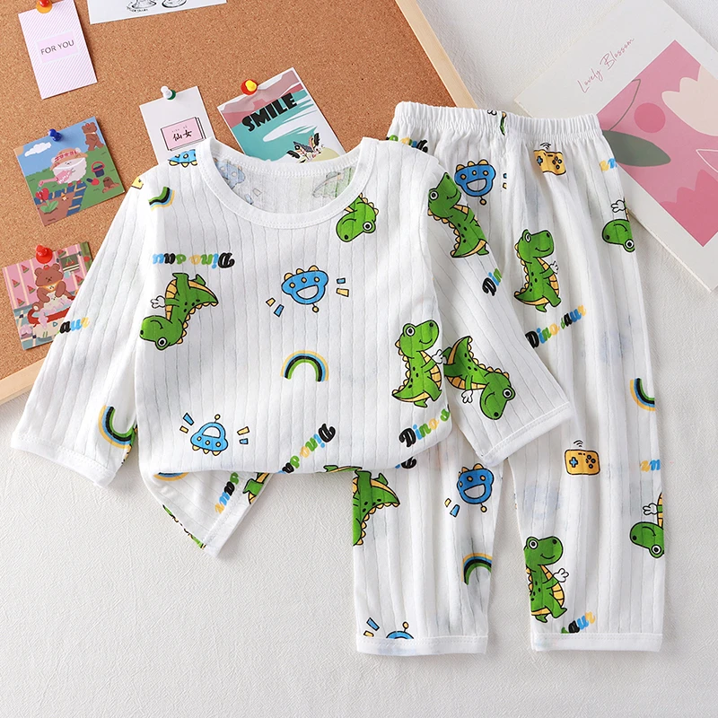 【现货纯棉套装】夏季儿童七分薄款空调服宝宝透气家居服儿童睡衣