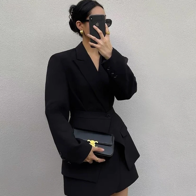设计感小众腰封西装套装春秋收腰黑色气质西服高级感网红西装外套