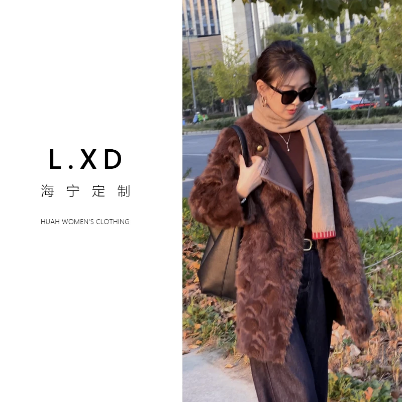 欧货海宁毛毛外套圆领2024秋冬季保暖冬款中长款双面穿气质上衣女