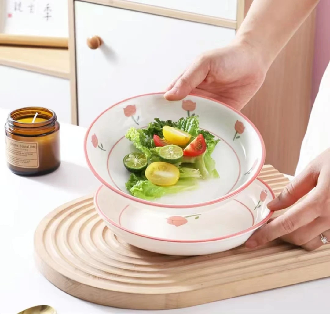 郁金香家用陶瓷餐具釉下彩工艺10件套（6碗4盘）吃饭手绘日式碗碟