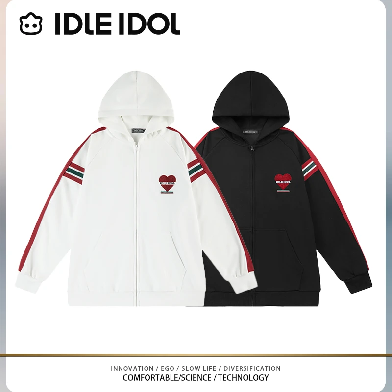 IDLE IDOL时尚简约侧边条纹情侣开衫卫衣高街外套