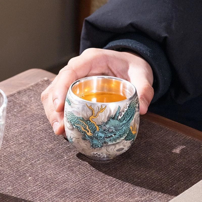 2024新款鎏银龙腾四海主人杯高档送礼个人品茗杯家用办公