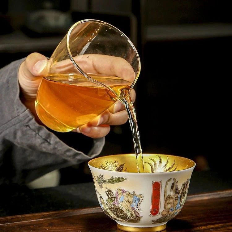 2024主人杯大师手绘十八罗汉建盏鎏金杯家用礼品茶杯高档碗杯茶盏
