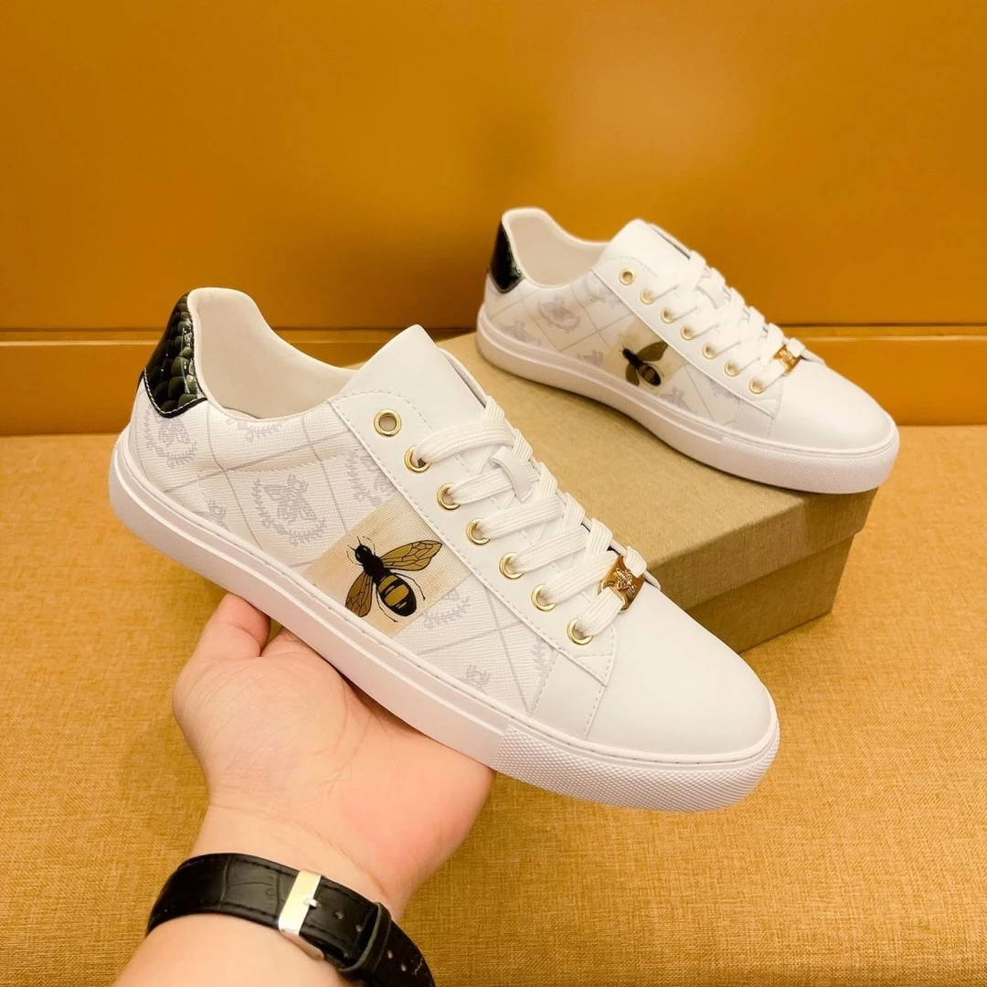欧洲站男鞋2023新款小蜜蜂小白鞋酷奇低帮鞋子男真皮百搭休闲板鞋