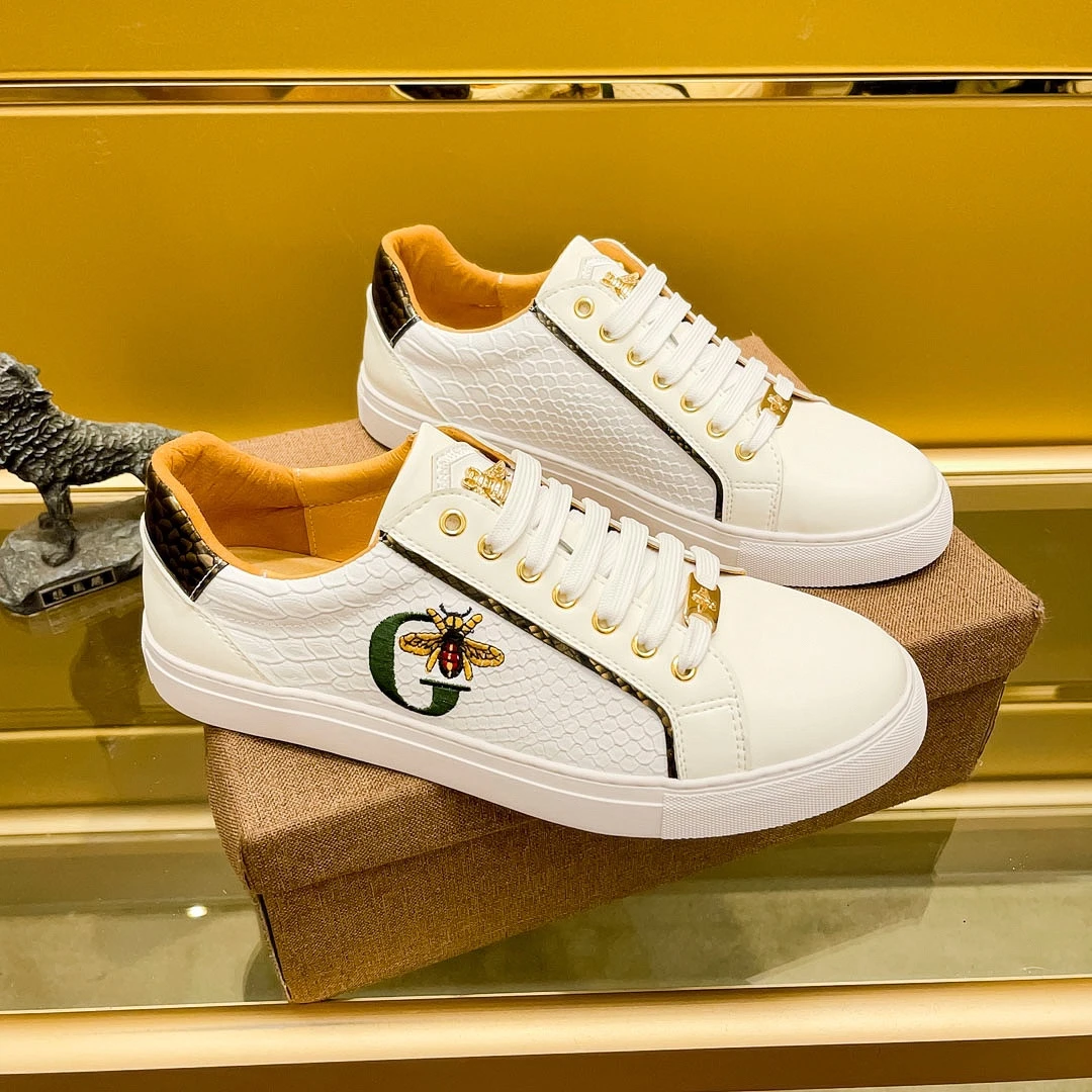 欧洲站小蜜蜂男鞋刺绣印花小白鞋真皮韩版爆款百搭板鞋子男士潮鞋