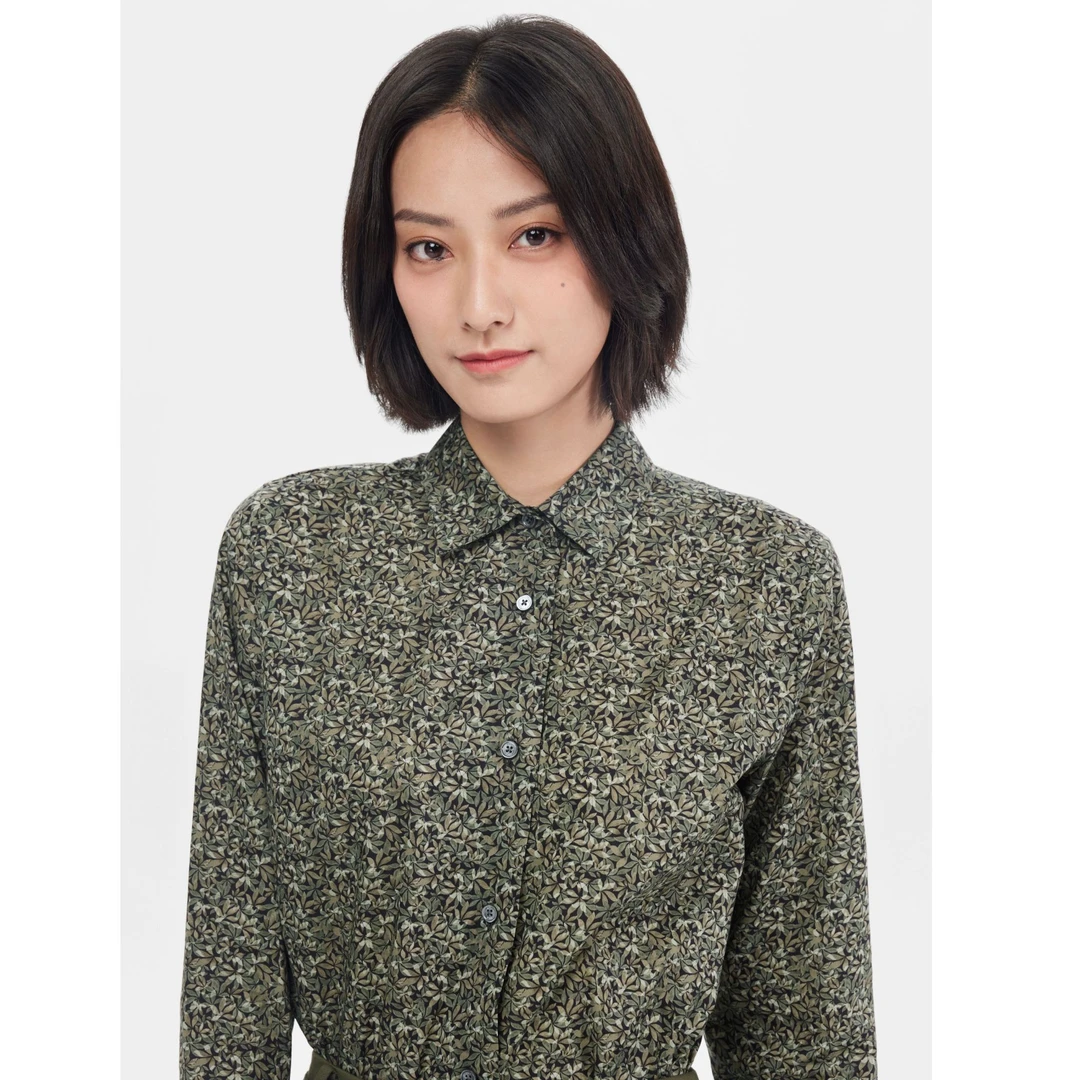 【拍照绝美】AIGLE艾高春印花衬衫时尚翻领碎花满印长袖衬衣AD50