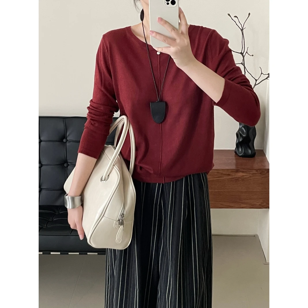 W652新款安可拉红圆领包边软糯260g重磅打底内搭外穿长袖