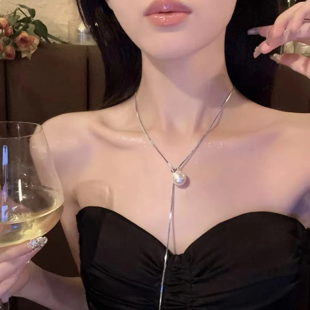 钛钢项链 钛钢轻奢简约珍珠项链高级感小众设计链吊坠百搭饰品