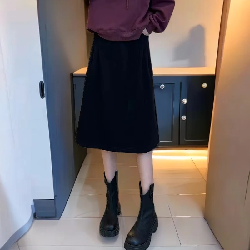 显瘦半身裙女秋季150梨形身材遮肉显瘦休闲百搭中长款温婉风A字裙