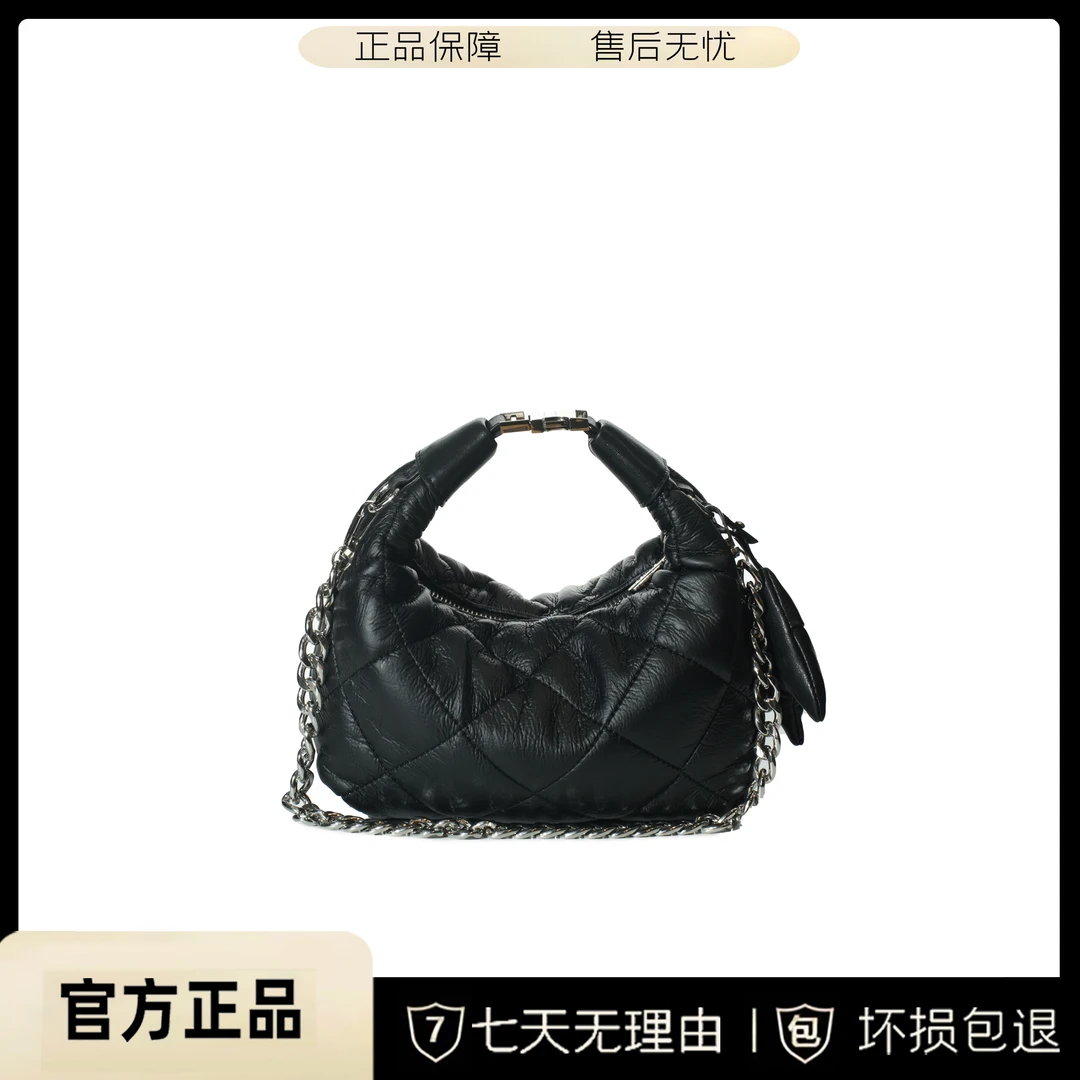 2024轻者小香风时尚百搭女士小众绫格潮流单肩包黑色女包轻奢经典