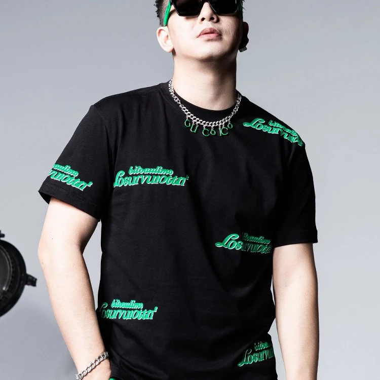 纯棉t恤短袖 男装2025新款半袖潮牌满印花圆领男士上衣